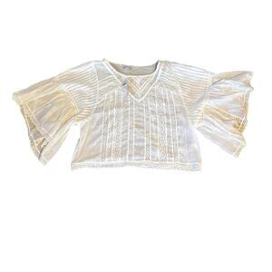 American Eagle Lace Boho Peasant Blouse White Bell Sleeve Women Large, NWT